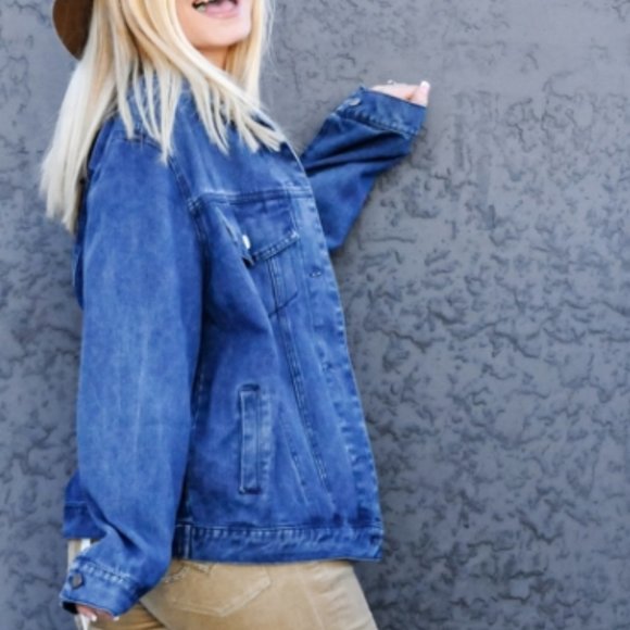 The Gia Oversized Denim Jacket with Lace Up Detail - Picture 2 of 3